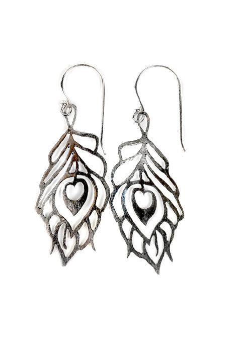 Earrings Silver Peacock Feather