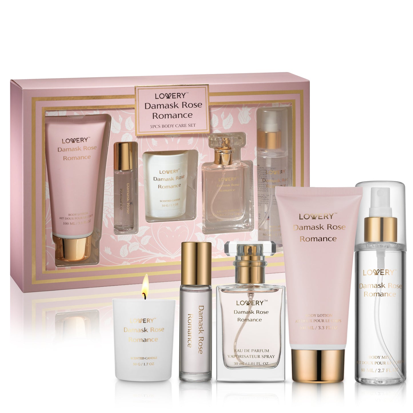 Damask Rose Romance Spa Kit - 6pc Luxury Self Care Gifts