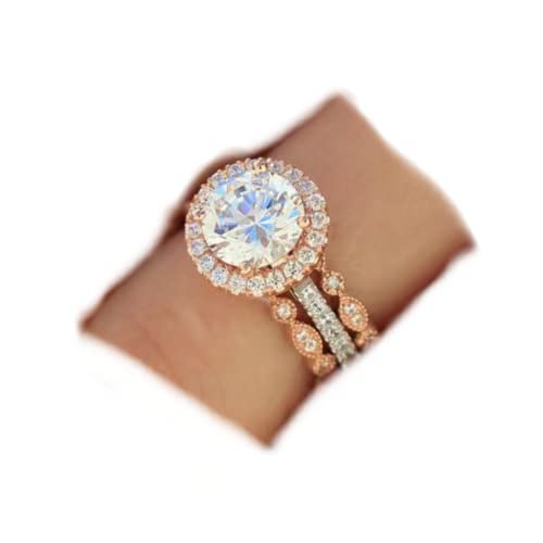 18k Rose Gold 3 Piece Ring Set Cubic Zirconia Bride Promise Rings Set CZ Eternity Engagement Wedding Band Ring Sets for women (US Code 8)