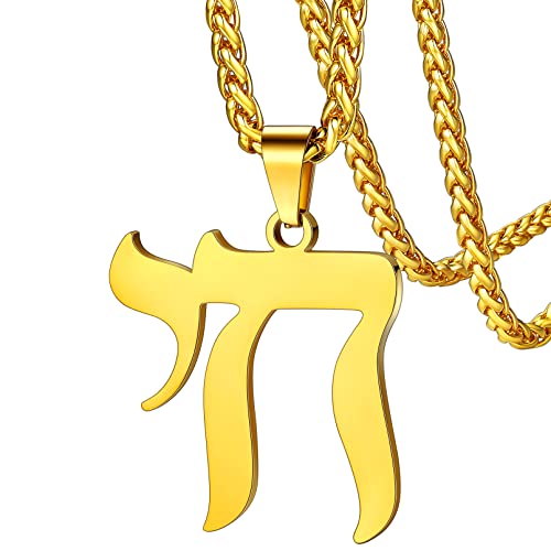 FaithHeart Hebrew Pendant Chai Necklace for Women Gold Plated Jewish Jewelry