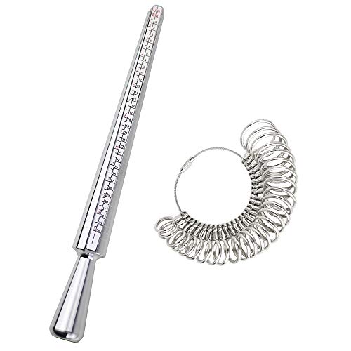 Julytech Ring Sizer Measurement Finger Ring Gauge Measurer/Mandrel Silver Finger Sizer Ruler Finger Sizing Tools US Sizes 0-13 (Metal Ring Sizer)