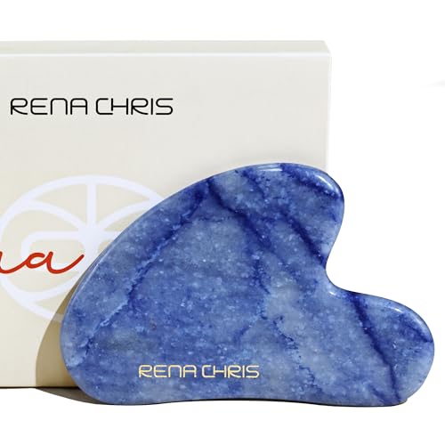 Rena Chris Gua Sha Facial Tools, Natural Jade Stone Guasha Tool, Manual Massage Sticks for Jawline Sculpting and Puffiness Reducing, Gua Sha Scraping Massage Tool, Skin-Care Gift (Blue)