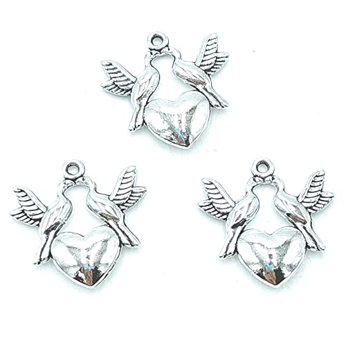 YOOGCORETT 20pcs Love Birds Animal Pendants Bulk Antique Tibetan Silver Charms Pendants for DIY Crafts Necklace Bracelet Keychain Jewellery Making Alloy Pendants 20 X 20mm (Antique Silver)