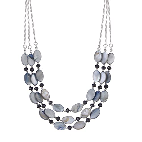 FULU AUTUMN Layered Beaded Necklaces for Women Chunky Statement Necklace Silver Chain Fashion Jewelry Gift for Her(Black)