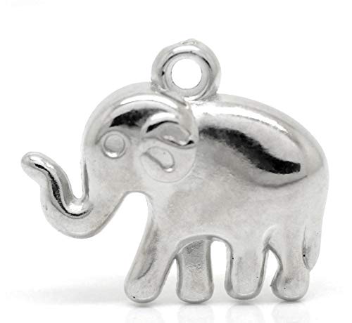 JGFinds Lucky Elephant Charm Pendants - 48 Pack, Silver Tone, CCB Plastic, 1 Inch, DIY Jewelry Making Supplies