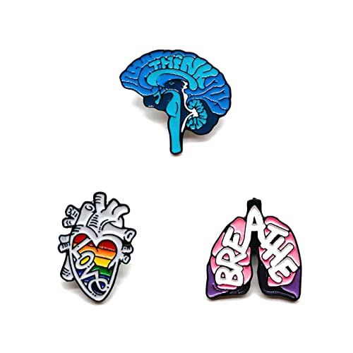 XVIEONR (3PCS) Unique Heart Brain Lung Enamel Medical Pin Set, Creative Anatomical Brooch Nurse Lapel Pins Accessory for DIY Backpacks Clothes Jeans Hats Badge and Gift