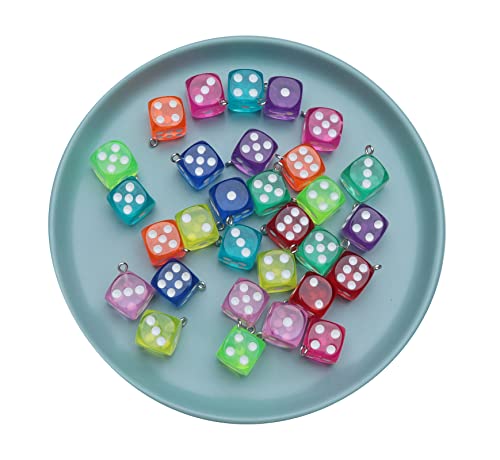 Ruwado 30 Pcs Dices Charm with Loop Acrylic Colorful Square Cube 3D Transparent Mini Pendant Bulk for DIY Jewelry Making Necklace Bracelet Keychain Earring Crafting Art Project