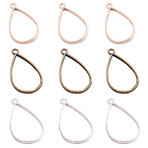 MIAO JIN 60 Pcs Teardrop Bezel Pendant Blanks Oval Blank Frame Pendant for Jewelry Making (Golden, Silver, Bronze)