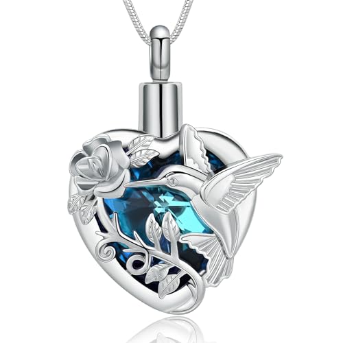 mingkejw Hummingbird Necklace Urn Necklace for Ashes Stainless Steel Pendant Cremation Jewelry Funnel Filler Keepsake Memory Jewelry flying bird necklace for Women Girls