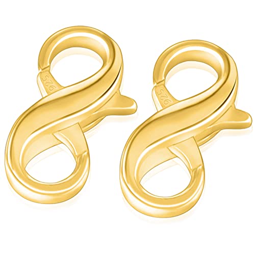 2 Pieces Lobster Clasp 925 Sterling Silver Double Opening Lobster Clasp Lock Bracelet Extender Clasps Necklace Connector for DIY Jewelry Repair Kit Bracelet Necklace Jewelry Closing (Gold)