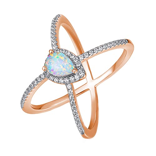 LRGKMCWTOB Exquisite Teardrop Moonstone Double Band Wedding Ring Jewelry Rose Gold Size 5-10 (US 10)