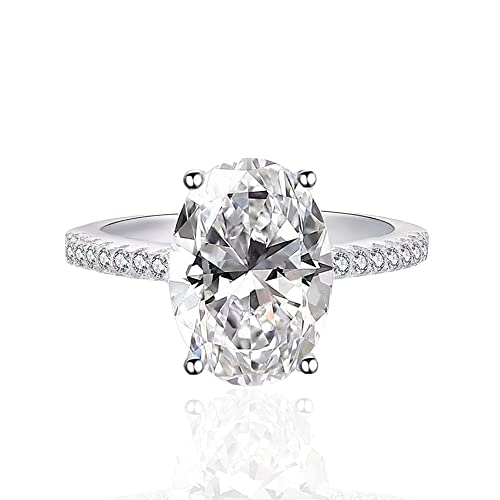 925 Sterling Silver Ring Oval Perfect Cut 3Ct Cubic Zirconia Rings CZ Eternity Engagement Wedding Band Ring for Women (US Code 8)