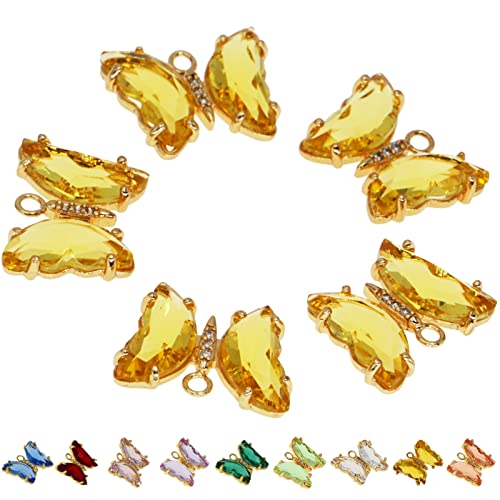 5PCS Gold Plated Alloy Zirconia Yellow Crystal Butterfly Charms for Jewelry Making Bracelet Necklace Earring Pendant Craft Supplies DIY Accessories(Yellow)