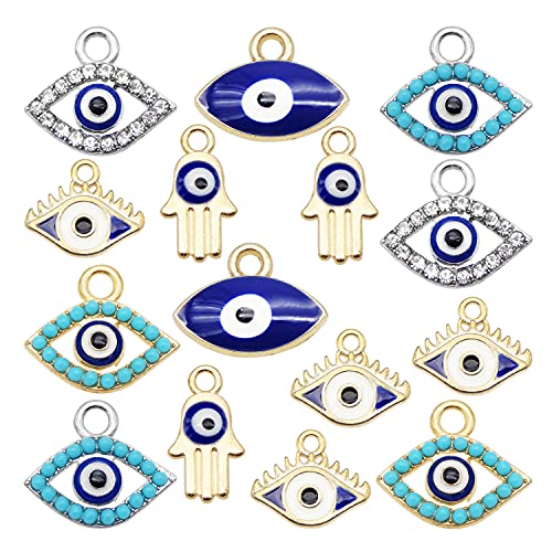 Julie Wang 30pcs Mixed Rhinestone Evil Eye Connector Charm Pendant for Craft DIY Necklace Bracelet Earrings Making