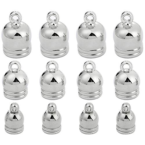 Teensery 120 Pcs End Caps 6MM 8MM 10MM Leather Cord Ends Caps Glue in Tassel Caps Clasps for DIY Tassel Bracelet Necklace Jewelry Making (Silver)