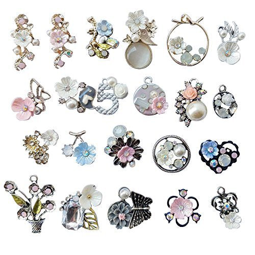 Chenkou Craft Random 20pcs Wholesale Lots Mix Alloy Resin Rhinestone Flowers Pendants Charms Beads Bracelet Necklace Jewelry Findings