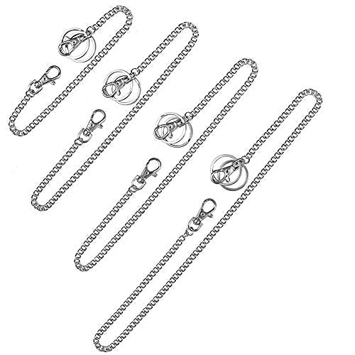 Jolbndcv 4 Pieces Wallet Chain Pants Chain Pocket Chain Jeans Chain with Lobster Clasps for Men Women Wallets Keys Silver (10'' 16'' 18'' 24'')