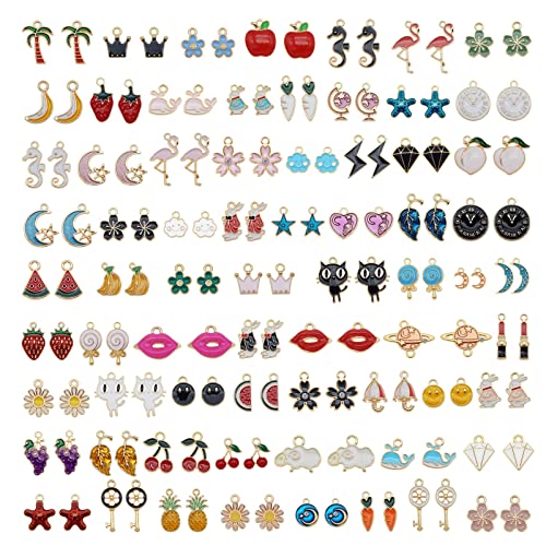 JJG 60pcs(30PAIRS) Assorted Gold Plated Enamel Moon Star Animals Dainty Dangle Fruit Flowers Pendants Charms for Earrings Jewelry Making Necklace Bracelet