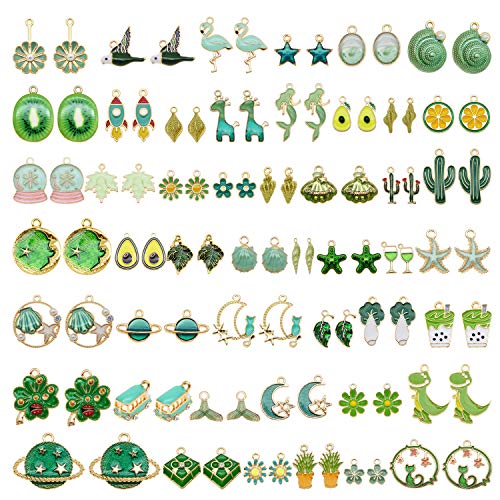 Julie Wang 60Pcs 30 Pairs Mixed Enamel Green Theme Charms Pendants for Jewelry Making Bulk lot Necklace Earrings Bracelet Craft Findings