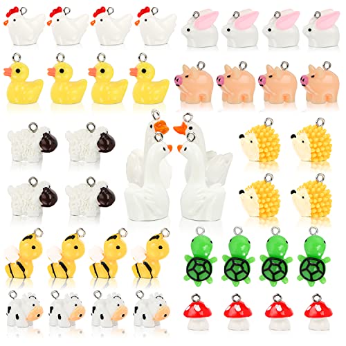 BENOSPACE 44 Pcs Resin Animal Charms Pendant Cute Goose Mushroom Duck Cow Bee Chicken Rabbit Turtle Hedgehog Sheep Pig Bead DIY Accessories Farm Jewelry Supplies Making for Bracelet Necklace Earring