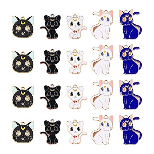 20PCS Gold Plated Enamel Cat Charms for Jewelry Making Necklace Bracelet Earring and Slime DIY Jewelry Accessories Charms
