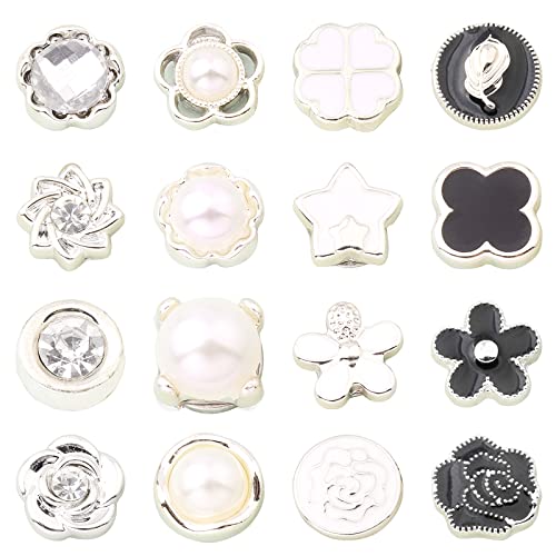 jodie 16 Pieces Hijab Magnets Pins Strongest Commercial Strength Clips Flower Shaped Safety Brooch Clasps Cardigan Corsage Alloy Crystal Buttons for Women Sweater Shawl Hat Multi-Use Decorate, White
