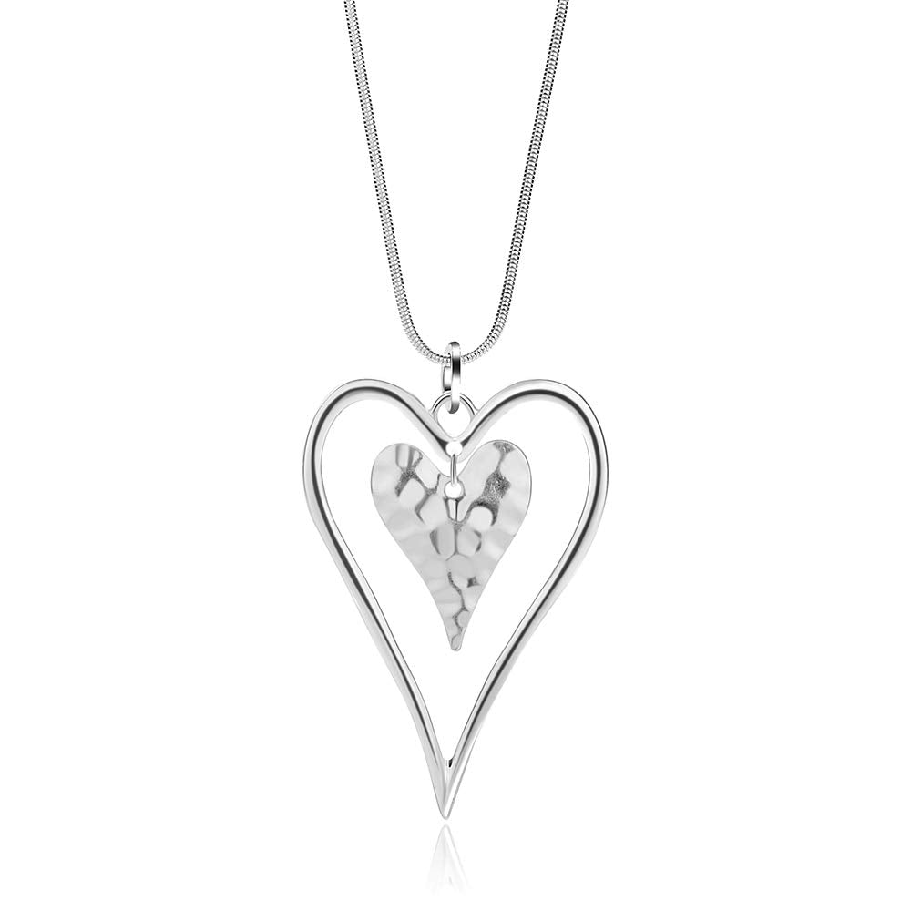 welbijoux Long Heart Necklace for Women Silver Chain Pendant Y Necklace Set Statement Pendant Chic Jewelry for Girls with Gifts Box
