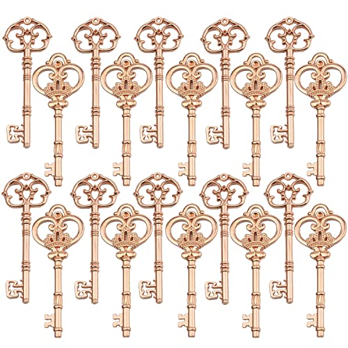 Gutapo 20 PCS Antique Rose Gold Finish Skeleton Keys Rustic Steampunk Key for Wedding Decoration Favor DIY Gift
