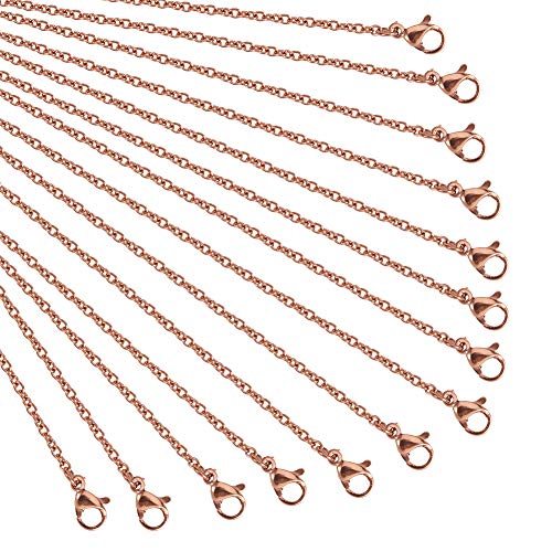 NBEADS 10 Strands 17.7 Inch Rose Gold Plated Jewelry Making Chains, Necklace Chains Bulk 304 Stainless Steel Necklace Link Cable Chain with Lobster Clasps for Jewelry Making