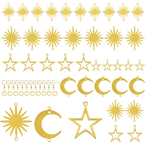 Yolev 45 Pieces Brass Links Pendants Sun Star Moon Charms Connector Kit Jewelry Making Charms Metal Charms Pendants DIY for Necklace Bracelet Jewelry Earring Making and Crafting