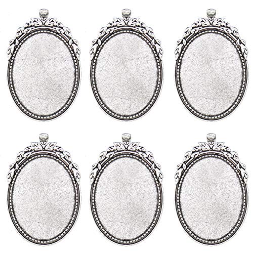 30 x 40mm 20 Pcs Antique Silver Oval Bezel Pendant Trays Blanks Cameo Bezel Cabochon Settings Necklace Findings for DIY Jewelry Making