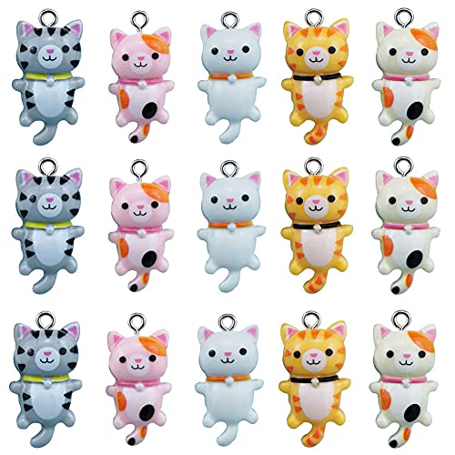 Ginyrerd Cute Resin Cat Pendant , 20 pieces Cat Charm for DIY Craft Bracelet Jewelry Necklace Keychain Decorative Accessories Pendant Amulet