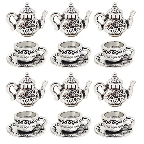 Honbay 40PCS Metal Teapot Tea Cup Charms Pendant Antique Silver Plated Coffee Mug Jewelry Findings for DIY Necklace Earring Bracelet Keychain Craft Making