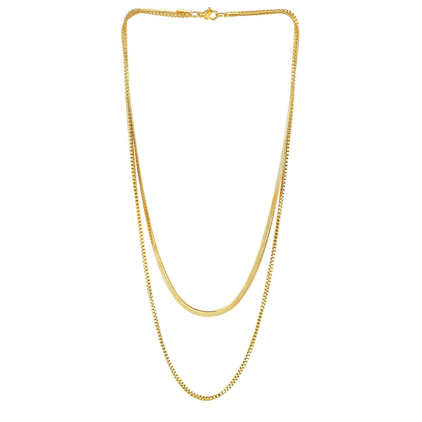 Léwind 18K Gold Plated Chain Necklace,Gold Layered Necklace for Women and Girls Trendy,Delicate Simply Flat Snake Chain and Herringbone Paperclip Chain Layered Necklace Available as a Gift