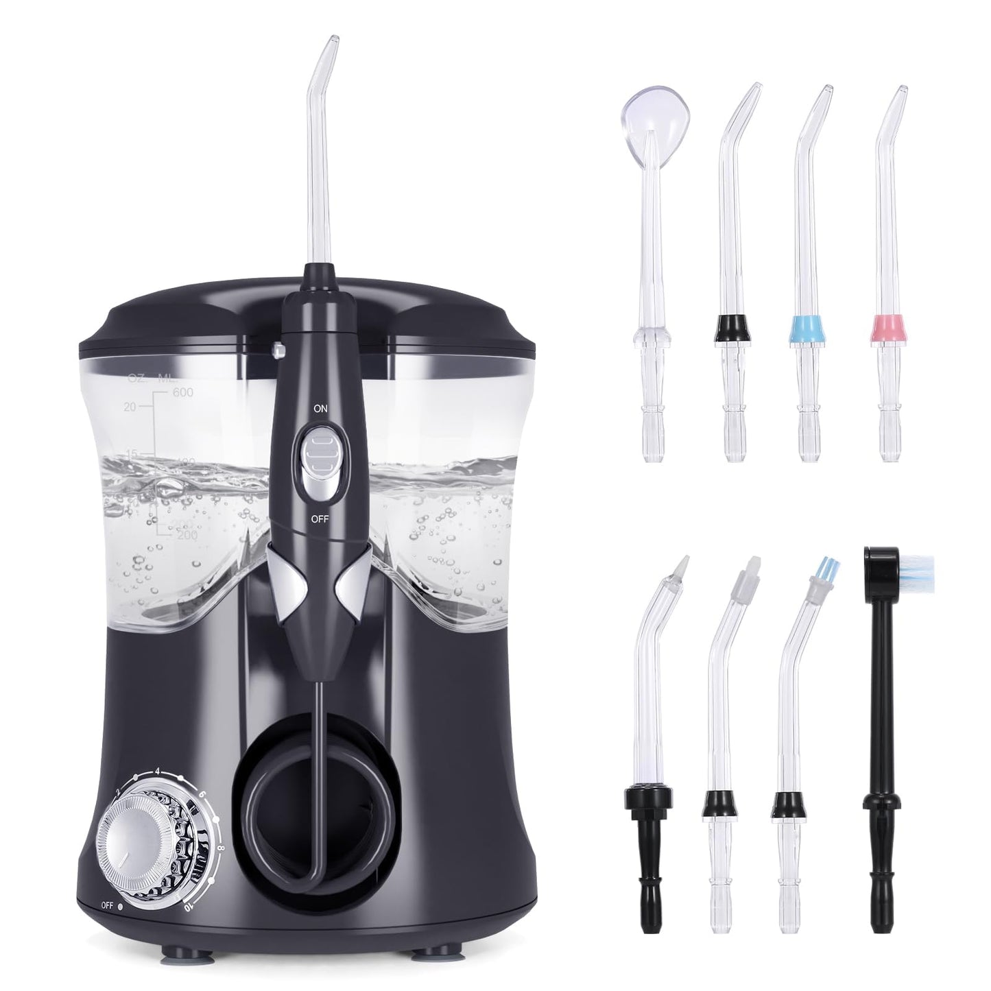 Homuserr Water Flosser, Electric Flosser for Teeth Cleaning with 10 Pressures & 8 Tips for Family Use, 600ml Powerful Teeth Cleaner Oral Irrigator for Teeth/Braces Cleaning and Flossing