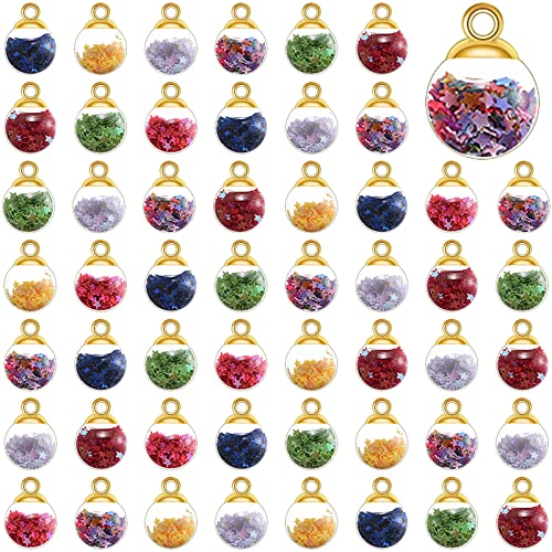 104pcs Colorful Mixed Glass Ball with Stone Tiny Shiny Rhinestone Beads Pendant Craft Accessory DIY Necklace Bracelet Earring Craft Jewelry Making Supply 16mm (A400)
