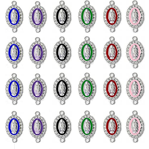 ZHIMIN 30pcs Mix Color Virgin Mary Charms Enamel Alloy Rhinestones Our Lady Crucifix Connection for Jewelry Making