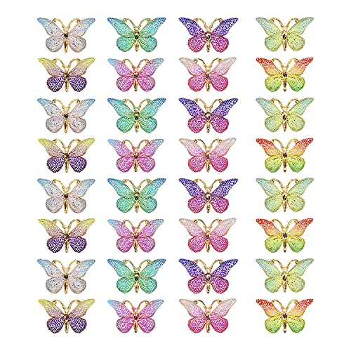 Seakuur 32 Pieces Unique Colorful Butterfly Charms Flatback DIY Crafts Butterfly Resin Jewelry Making Pendant for Bracelet Necklace Earrings Jewelry Cell Phone Case Making (32 Pieces-Mix color)