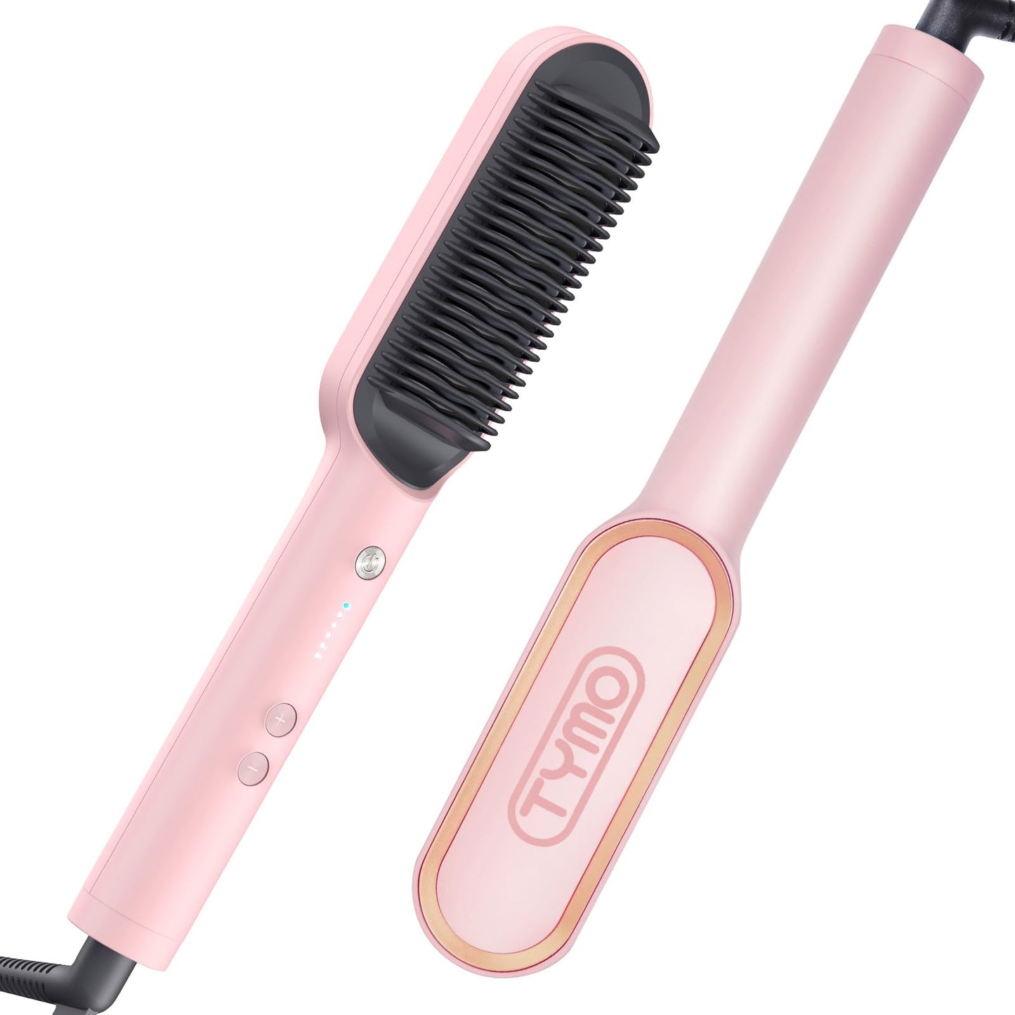 TYMO Ring Pink Hair Straightener Brush ?C Hair Straightening Iron with Built-in Comb, 20s Fast Heating & 5 Temp Settings & Anti-Scald, Perfect for Professional Salon at Home