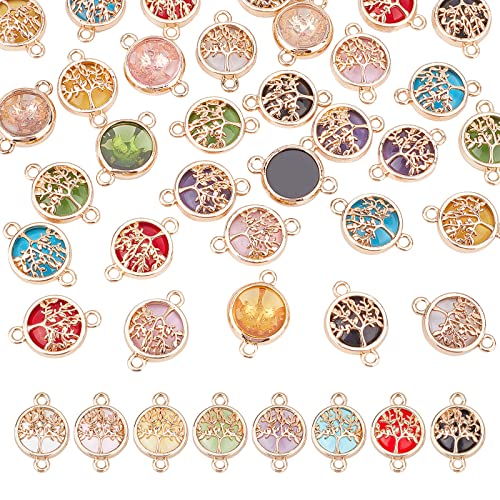 PH PandaHall 8 Color Tree of Life Pendant Charms Chakra Crystal Stone Pendant Positive Gemstone Pendant Quartz Charms for Necklace Earring Breast Cancer Awareness Jewelry Making Crafting, 32pcs