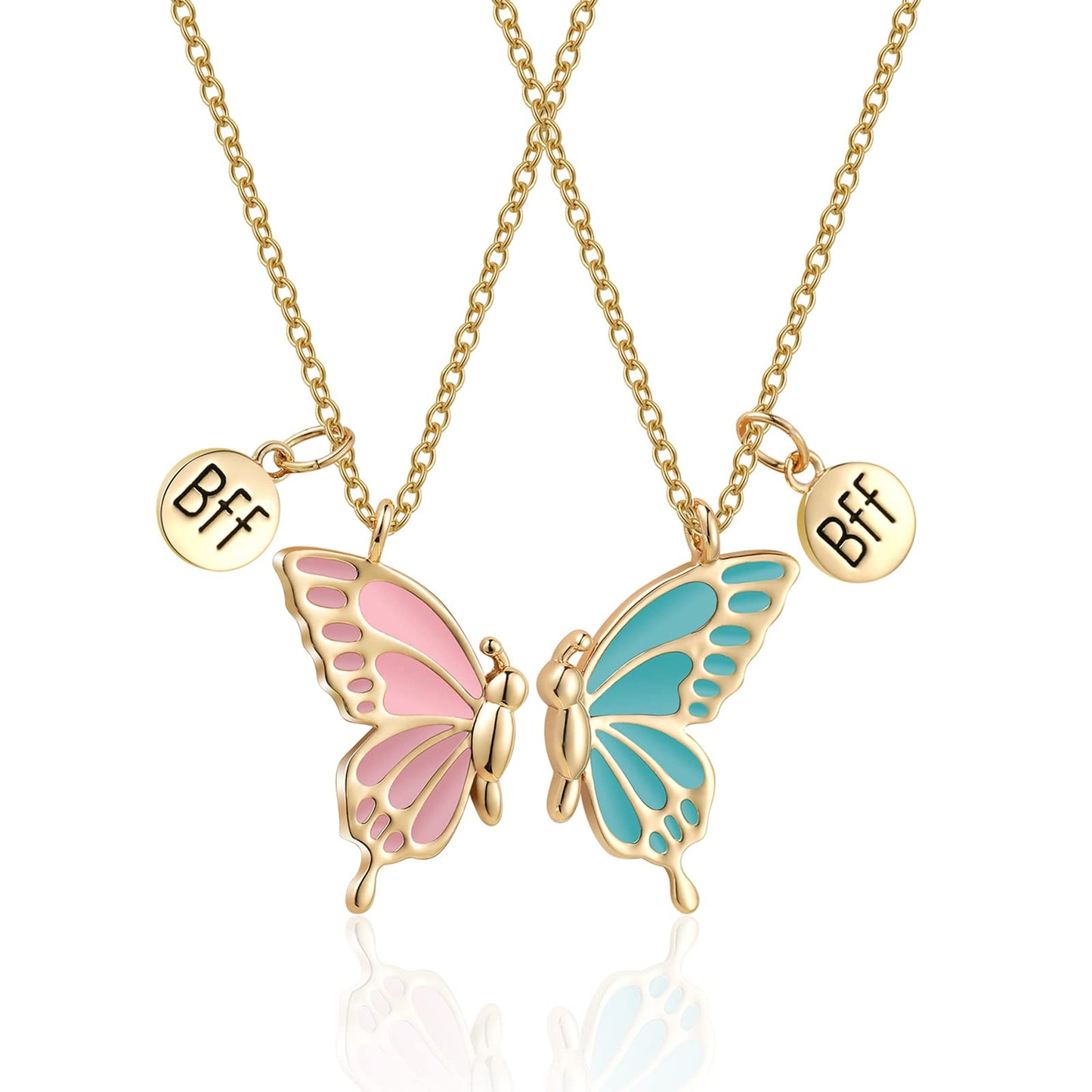WEDDINEN Best Friends BFF Necklace for 2, Half Cute Aesthetic Matching Butterfly Friendship Pendant Necklaces for Teen Girls Women (Gold)