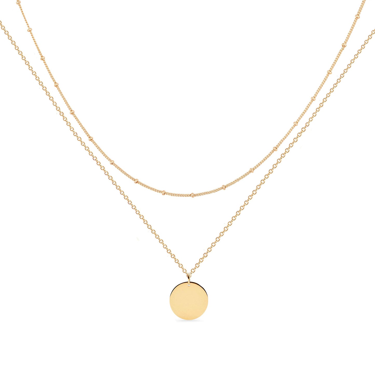 MEVECCO Gold Layered Necklace,18K Gold Disc/Circle Bead Chain Dainty Elegant Simple Layer Necklace for Women