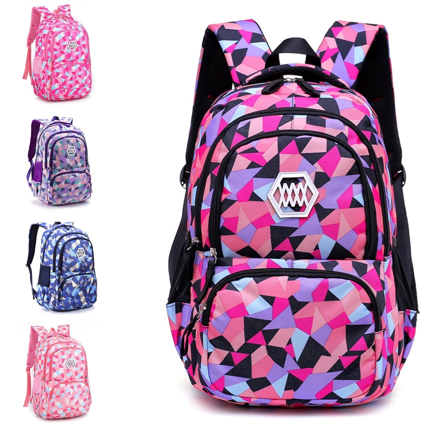 Boys and Girls' School Frozen Backpacks, Geometric Waterproof Backpacks, Primary Shoulderbag,Black