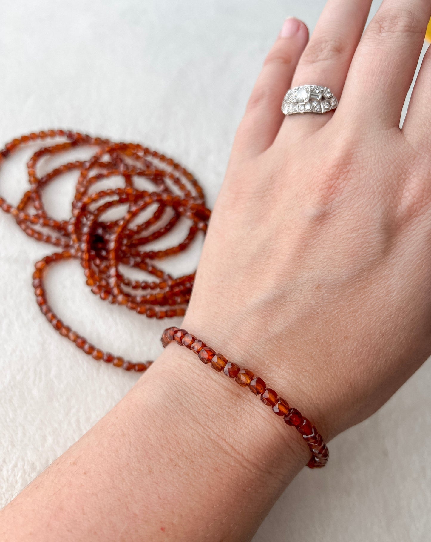 Hessonite Garnet Crystal Stretch Bracelet | 7 inches