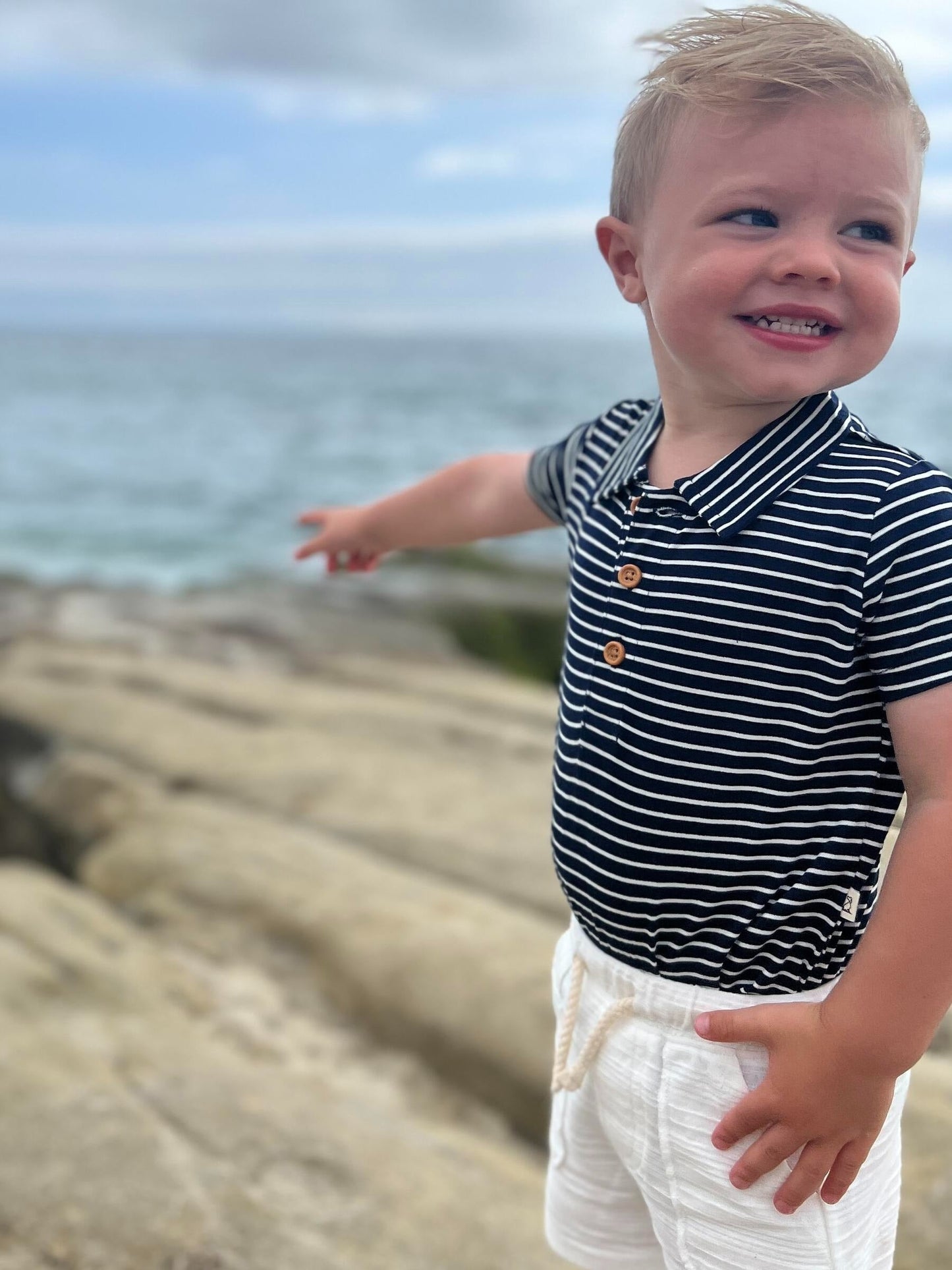 Me & Henry Jetty Navy/White Polo Jersey Onesies