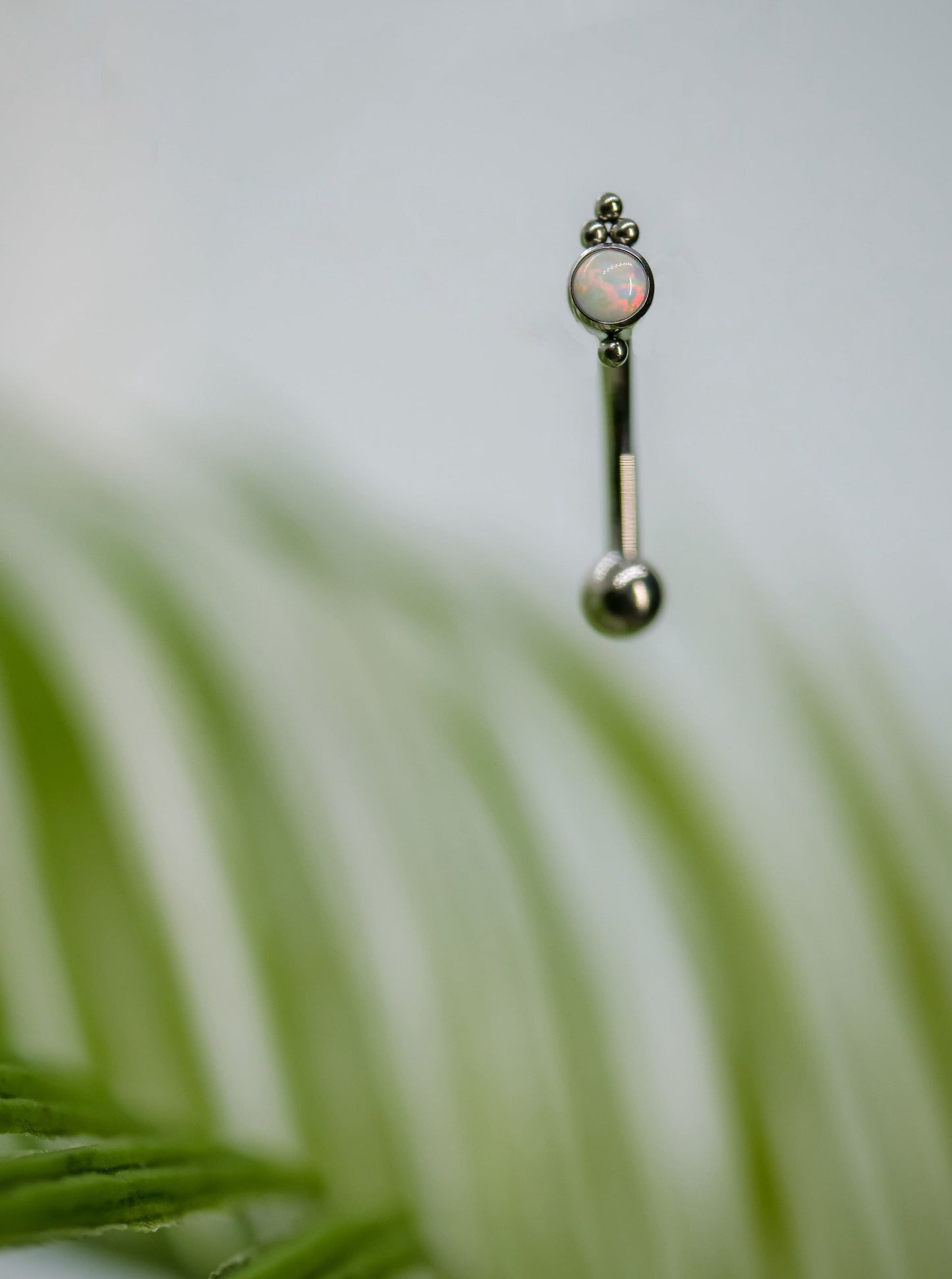 Tri Bead White Opal Curved Barbell by Invictus