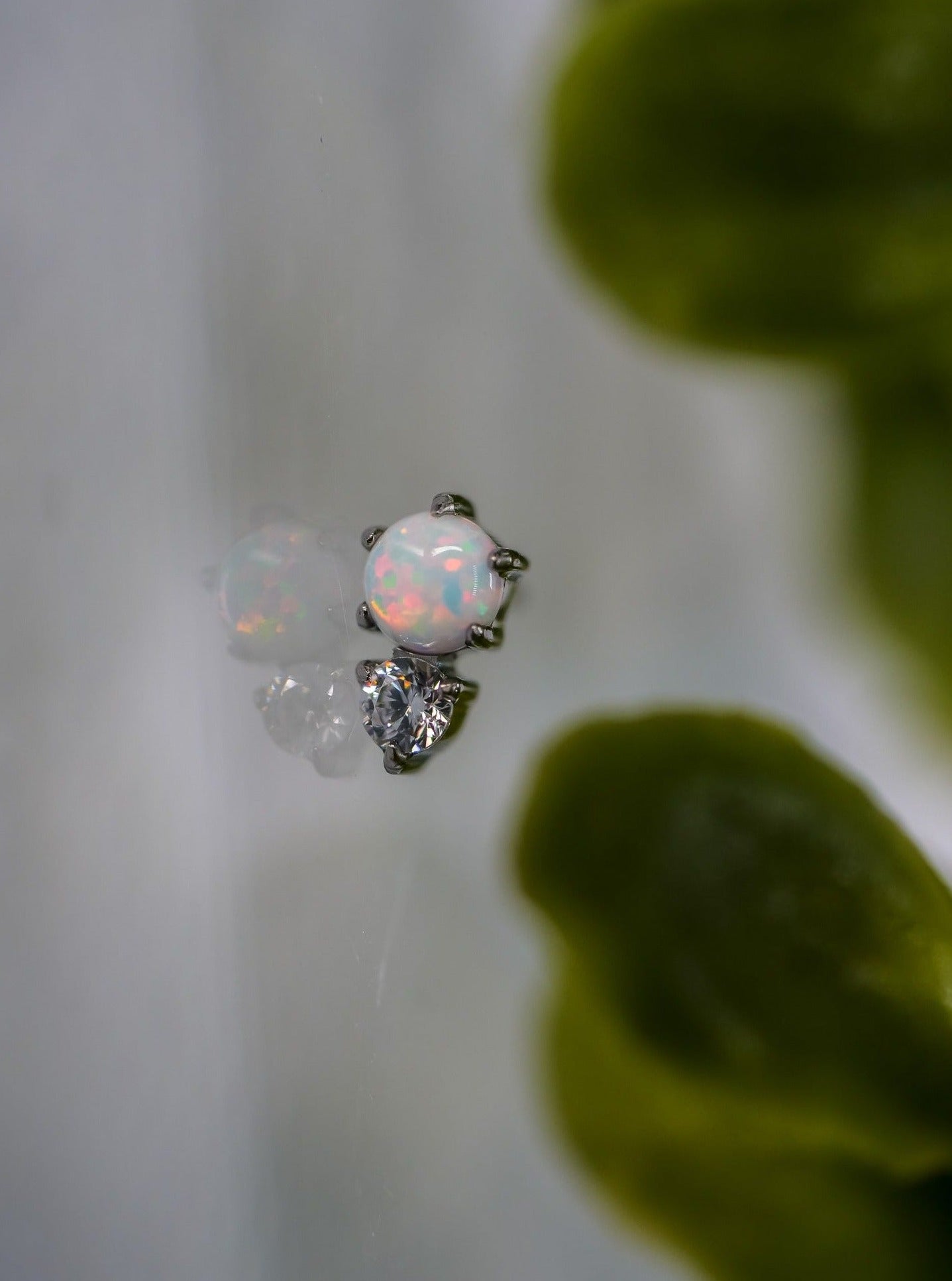 Prong set White Opal with CZ Heart Top by invictus