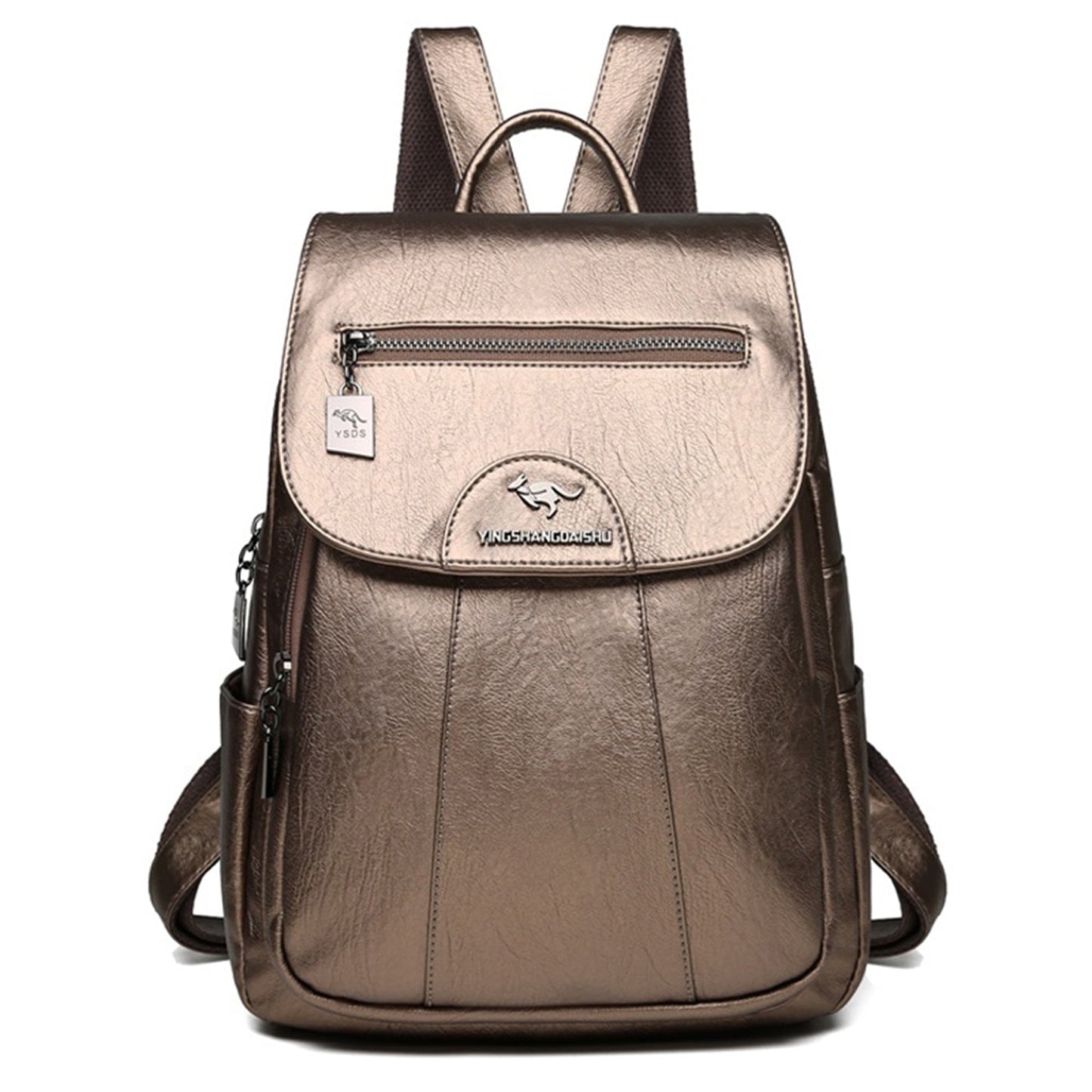 QingY Women Leather Backpacks Female Vintage Backpack,Bronze
