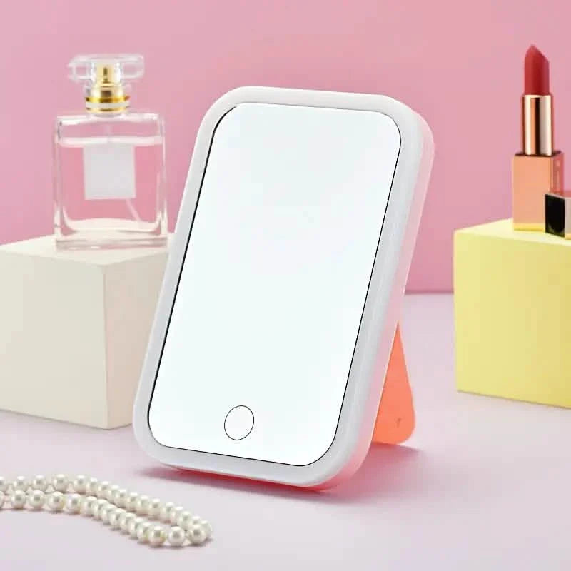 LED Makeup Mirror Touch Screen 3 Light Portable Standing Folding Vanity Mirror Beauty & Personal Care Pink - DailySale