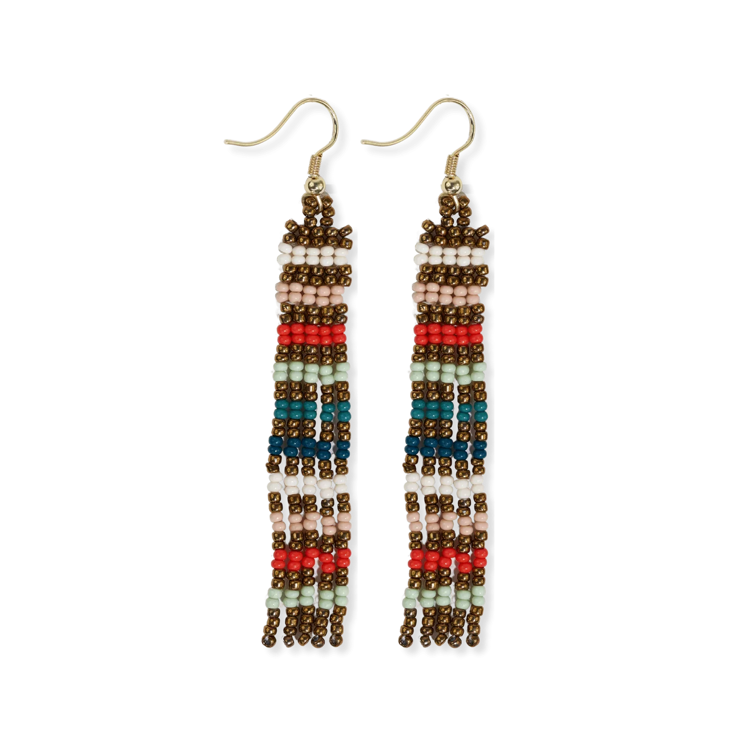 Melissa Horizontal Stripes Petite Beaded Fringe Earrings Teal + Poppy